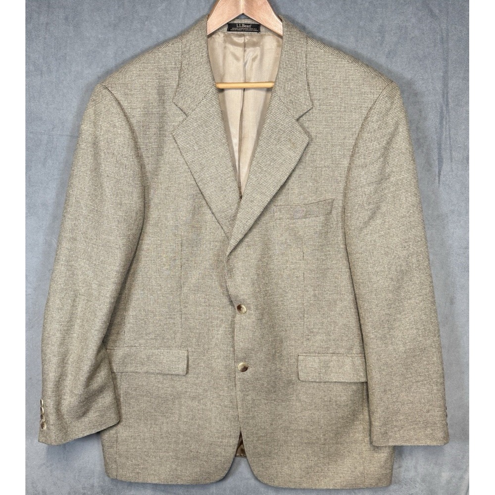 Vintage LL Bean Sport Coat 46 Tall Beige Silk Wool Hopsack Luxury Traveler